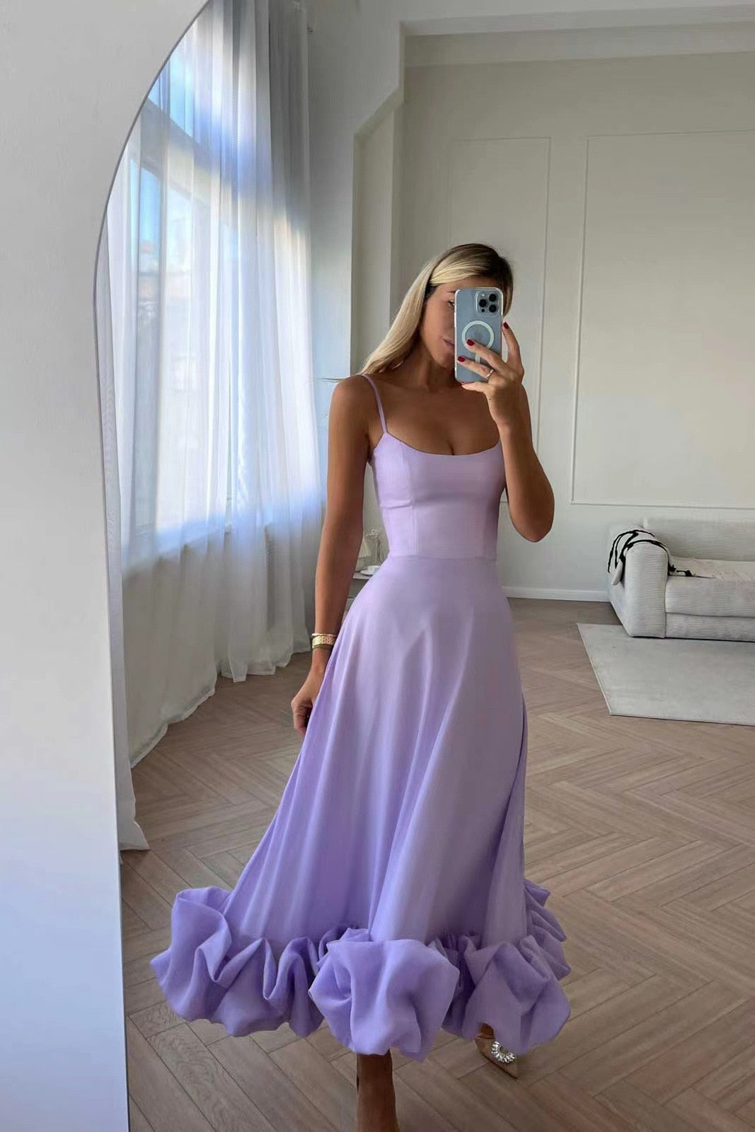 Summer New Women'S Sexy Spaghetti Strap Sleeveless Casual Sling Waist Skirt Rose Pleated A-Line Elegant Party Prom Dress