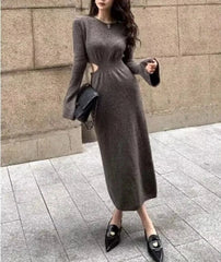 Spring Outfit Women's Knitted Bodycon Dress Hollowed Out Flared Sleeves Evening Party Dresses Vestidos O-neck Vacation Wave Cut Robe