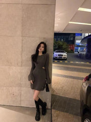 Spring Outfit Women's Knitted Bodycon Dress Hollowed Out Flared Sleeves Evening Party Dresses Vestidos O-neck Vacation Wave Cut Robe