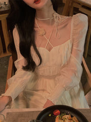 France Vintage Midi Dress Women Spring 2022 Sweet Vintage Fairy Elegant Dress Ladies Long Slevee Korean Style Causal Dress