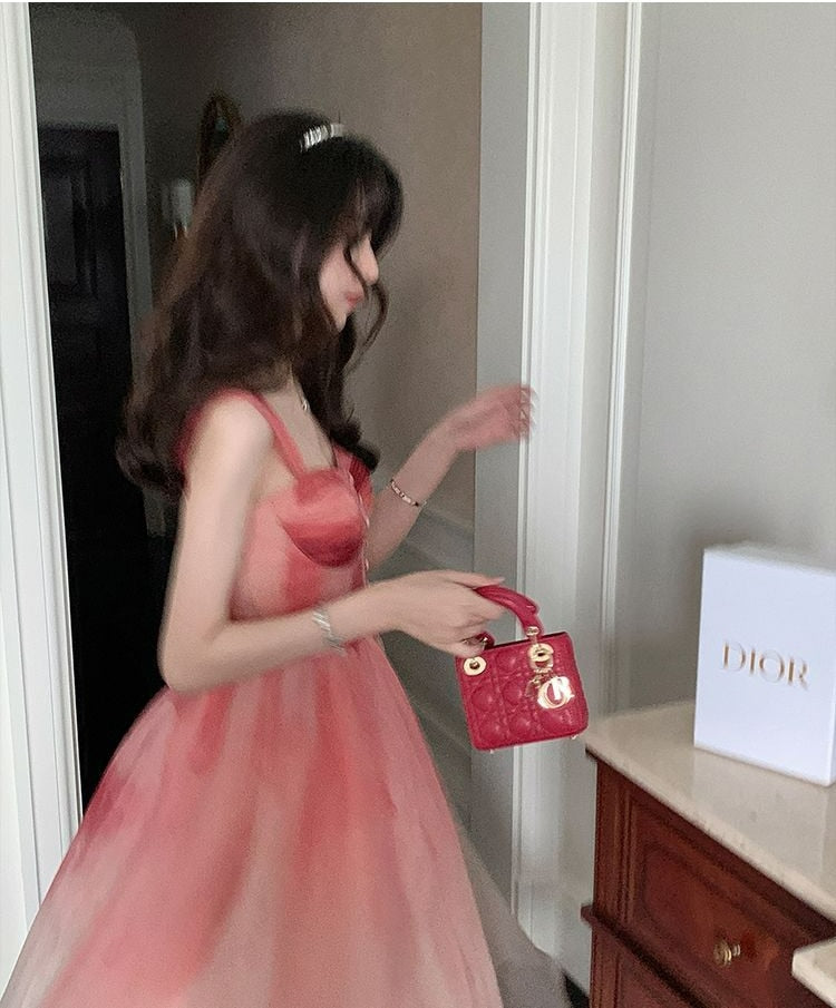 Summer Vintage Elegant Dress Women Casual Princess Midi Fairy Strap Dress Beach Female 2022 One Piece Dress Korean