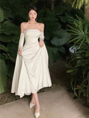 Women Summer Elegant Satin Silky Off Shoulder Slim White Cocktail Dress Lady Party Maxi Dress vestidos de fiesta para bodas