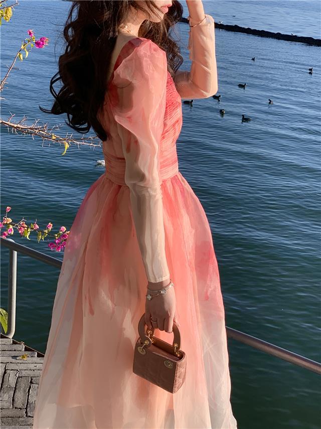 Summer Vintage Elegant Dress Women Casual Princess Midi Fairy Strap Dress Beach Female 2022 One Piece Dress Korean