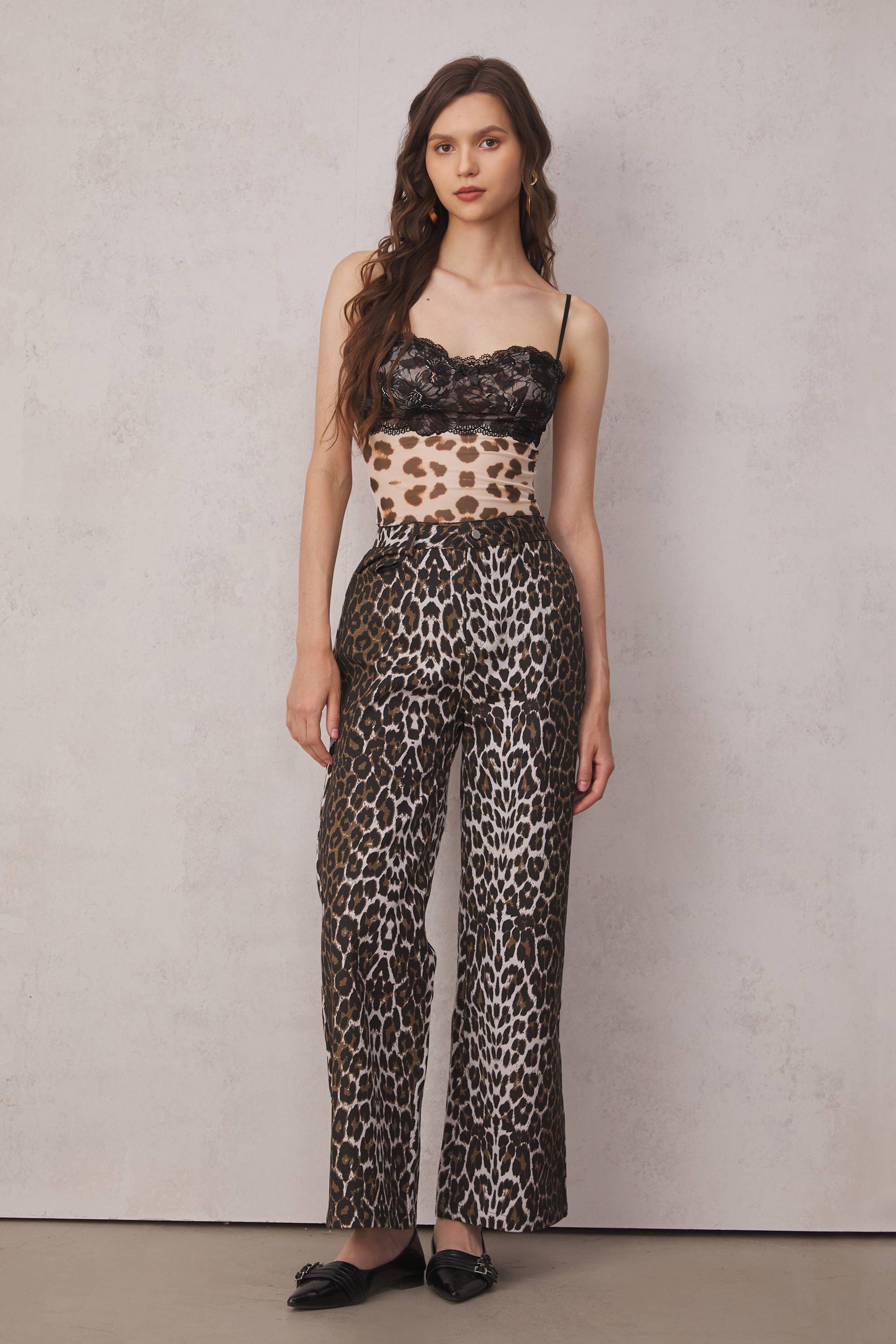 Shivansh Lace Leopard Spaghetti Top