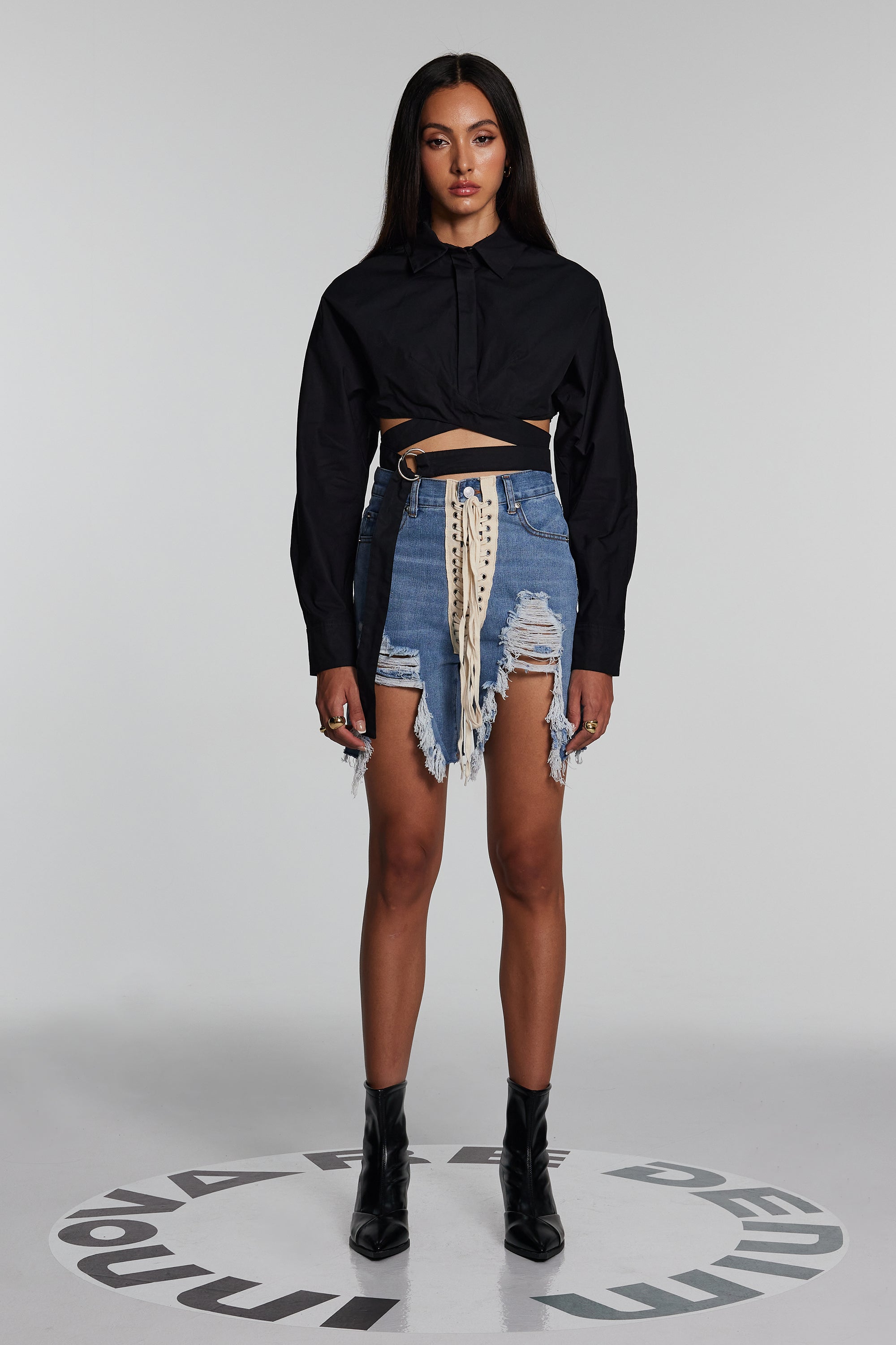Tallulah Lace Up Fringe Torn Short Jeans