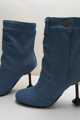 Violeta Denim Round High Heel Boots