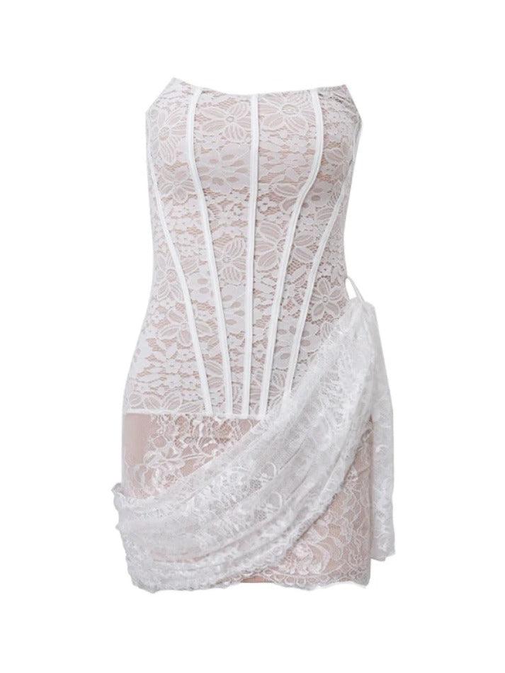 Lace Mesh Corset Bandeau Mini Dress