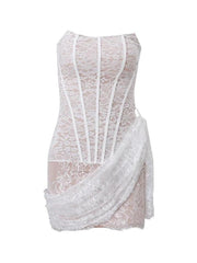 Lace Mesh Corset Bandeau Mini Dress