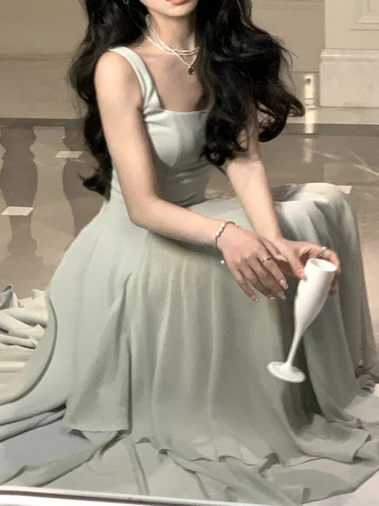 Ruffles Midi Dresses Summer New Women French Elegant Square Neck Evening Party White Vestidos Fashion Princess Birthday Clothes