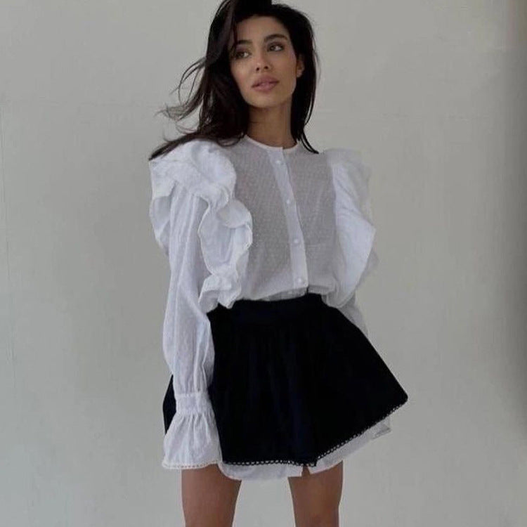 Ruffled Flare Sleeve Shirt Dress For Women With High Waisted Shorts Contrast Color Patchwork Mini Party Dress Autumn New