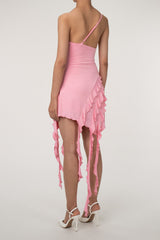 Asymmetrical Cami One Shoulder Ruffled Drape Rosette Party Mini Dress