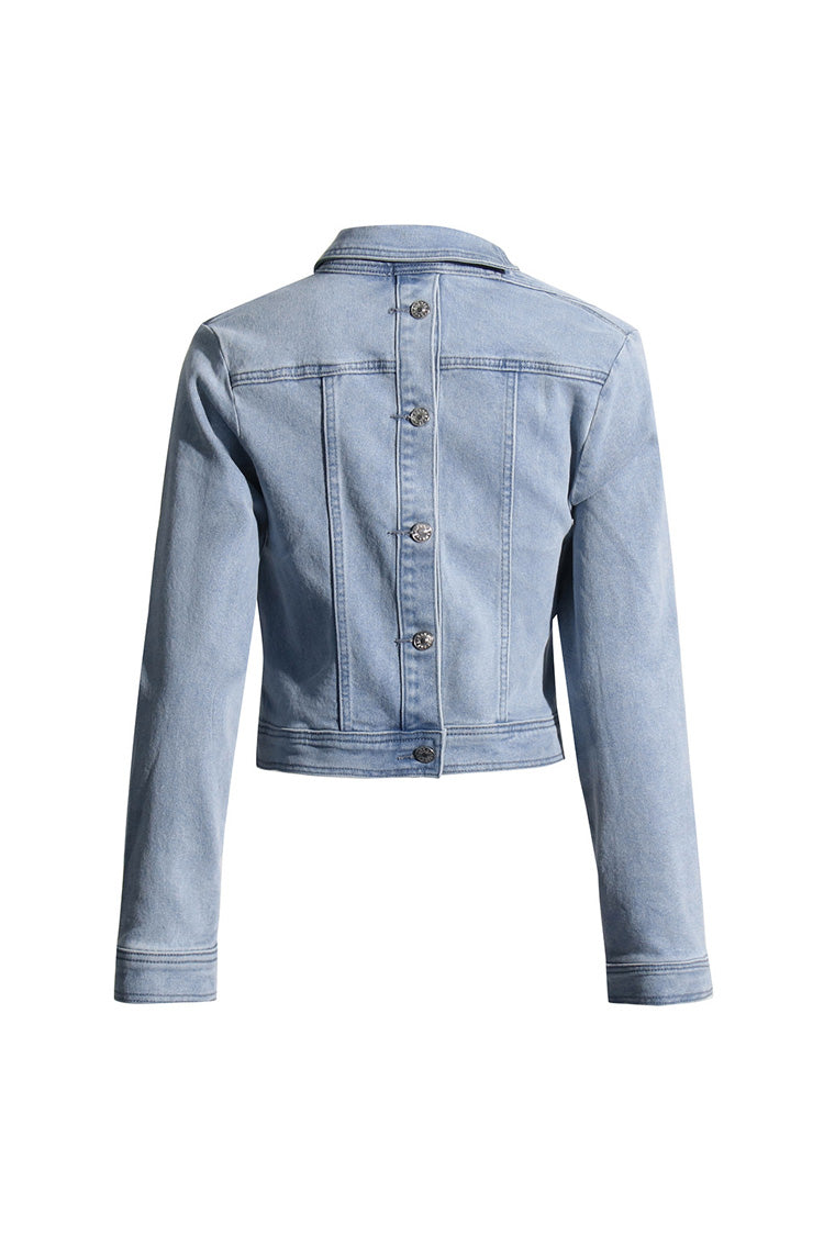 Asymmetrical One Shoulder Button Down Cropped Cutout Denim Jacket