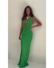 2024ss sexy neckline deep V length floor-length dress