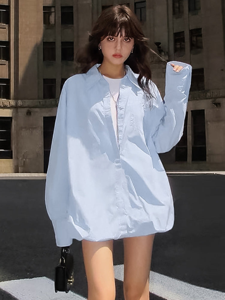 Oversized Shirts Dress Women 2024 New Fashion Baggy Turn Collar Cover-up Femme Casual Loose Holiday Beach Dresses Womens