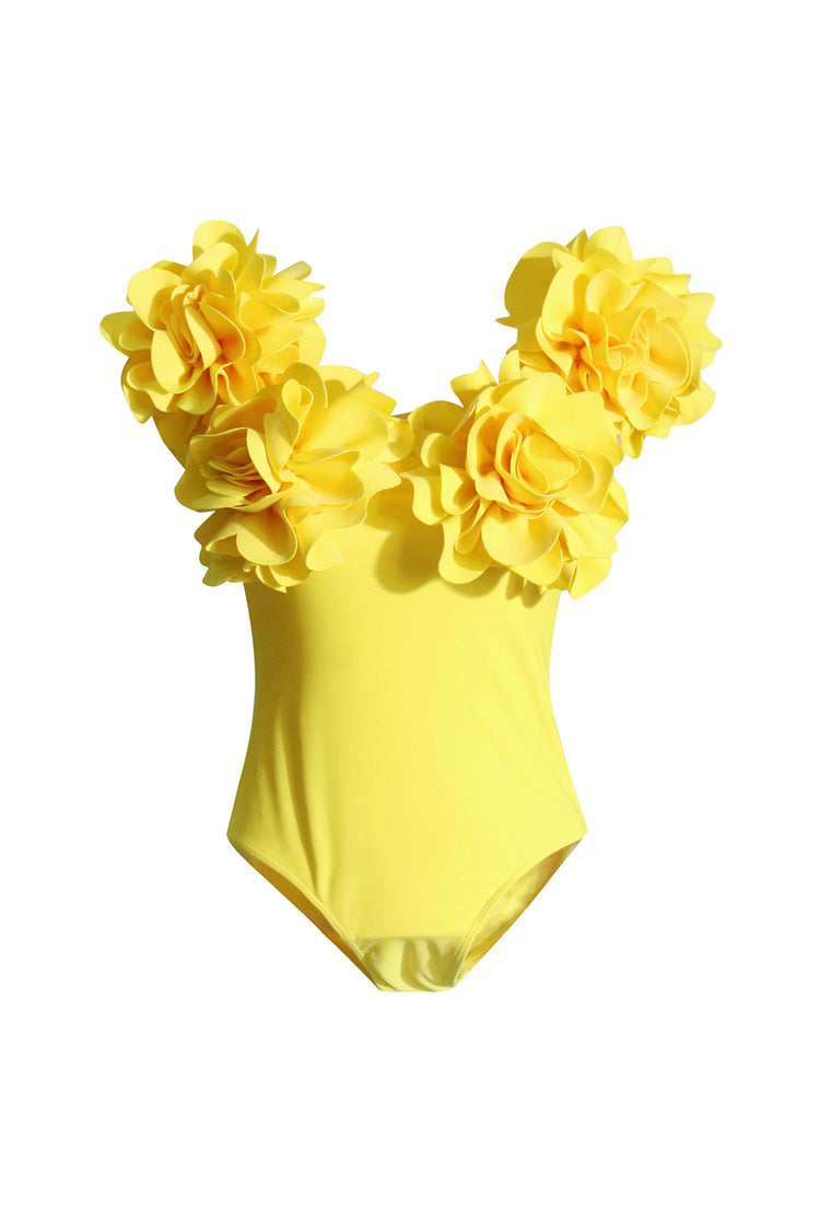 Blooming 3D Rosette Applique V Neck Cap Sleeve Fitted Summer Bodysuit