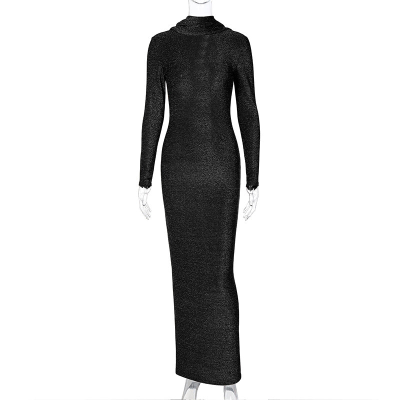 Elegant Backless Dress Women Bodycon Long Sleeve Y2k Bright Silk Sexy Dresses Womens Party Temperament Dress Ladies Christmas Gifts