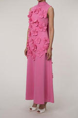 Celebrity Bow Tie Neck Rosette Sleeveless A Line Crepe Evening Maxi Dress