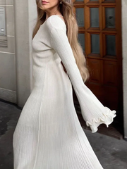 Solid Long Sleeve Slim Maxi Fungus Dress For Women Backless Elegant Long Dress Club Party Clothes Autumn Winter 2025 New