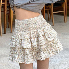 High Waist Ruffled Mini Dress For Women Floral Skirt Frill Splice Summer Fashion Top And Skirt Two Styles Sweet Skirts