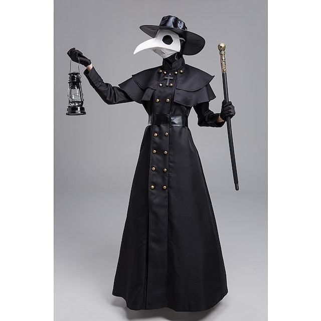 Plague Doctor Adults' Men's Medieval Festival Festival / Holiday Polyester Black Men's Women's Easy Carnival Costumes Solid Colored / Dress / Gloves / Mask / Hat / Waist Belt