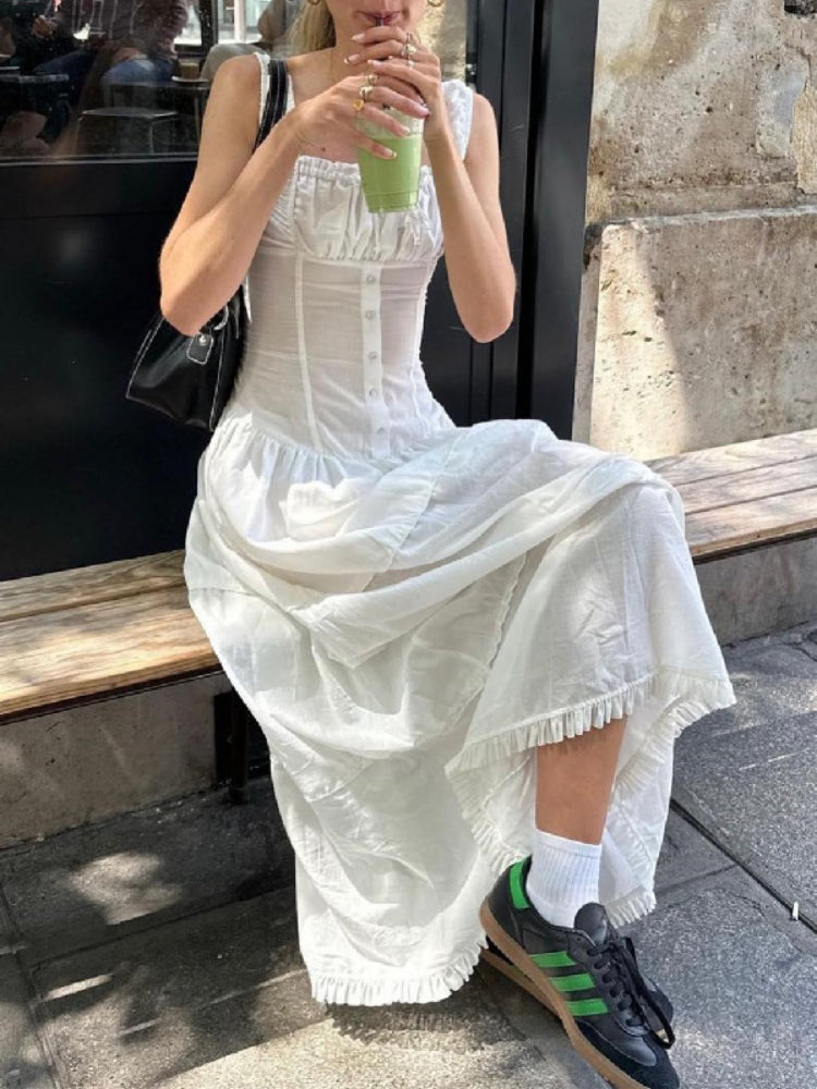 Lace Up Slim Maxi Dresses For Women High Waist Corset Dress Womens Whitewedding Holiday Elegant Fashion Folds Dress WomanChristmas Gifts