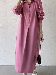 2024 New Fashion Elegant Urban Loose Solid Color Lapel Collar Shirt Midi Dresses