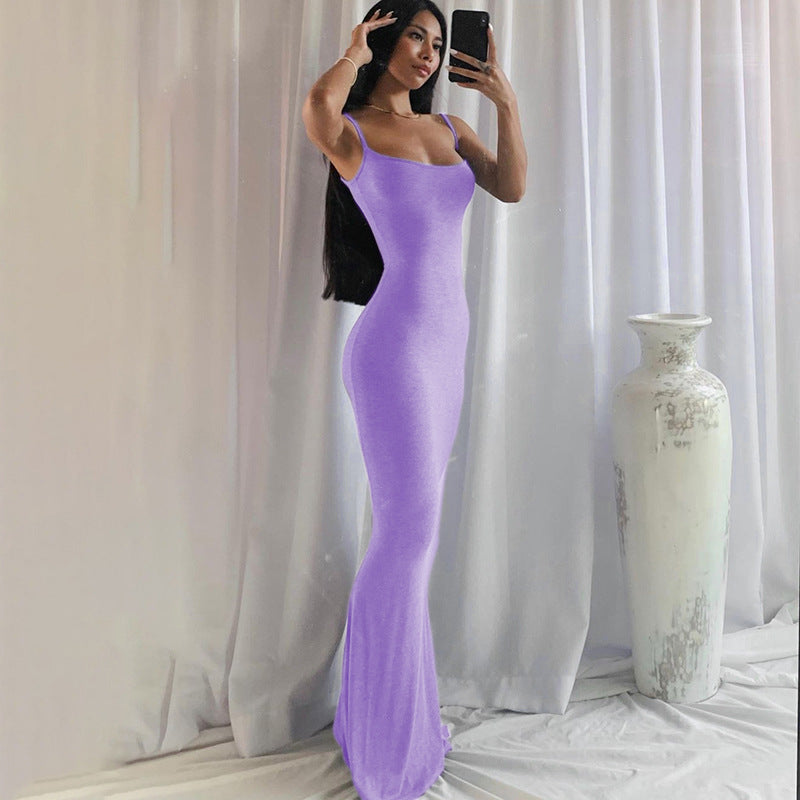 Maxi Dresses For Women Summer Straps Camisole Sexy Bodycon Long Dress Streetwear Sleeveless Elastic Slim Trumpet DressChristmas Gifts