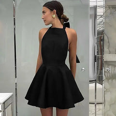 Sexy Halter Neck Hollow Dress For Women Black High Waist Sleeveless Mini Dress Female A-Line Niche Fashion  Party Dresses