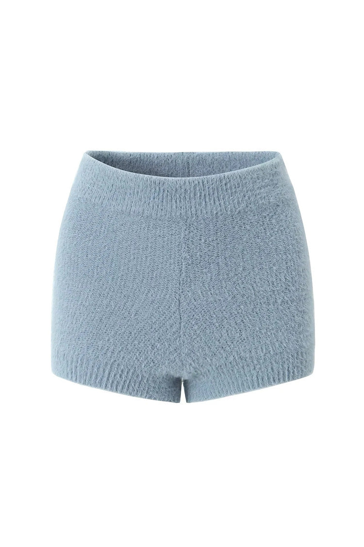 Fluffy Soft Solid Color High Waist Full Coverage Ribbed Knit Shorts