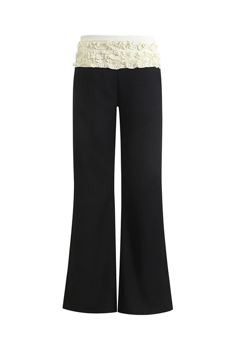 Graceful Two Tone Ruffle Layered Low Rise Hybrid Bootcut Pants