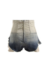 Ombre Corset High Waist Exposed Pocket Distressed Denim Mini Shorts