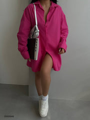 2024 New Fashion Dress Woman Style  Oversized Shirt as Dress BF23S25048 Fuchsia
