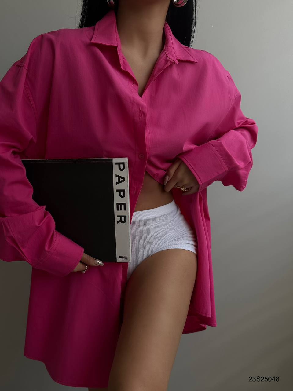 2024 New Fashion Dress Woman Style  Oversized Shirt as Dress BF23S25048 Fuchsia
