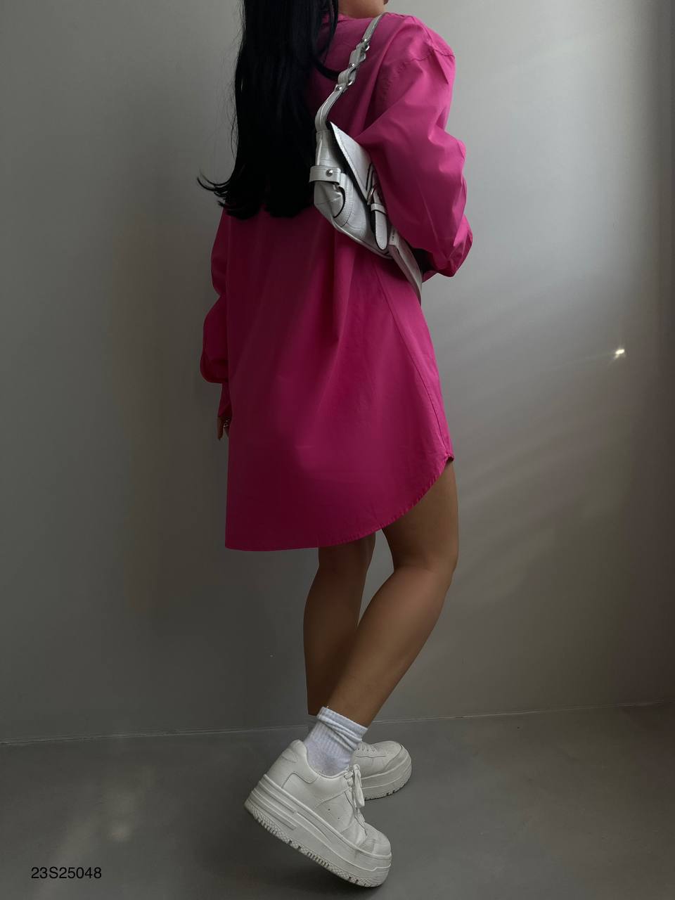 2024 New Fashion Dress Woman Style  Oversized Shirt as Dress BF23S25048 Fuchsia