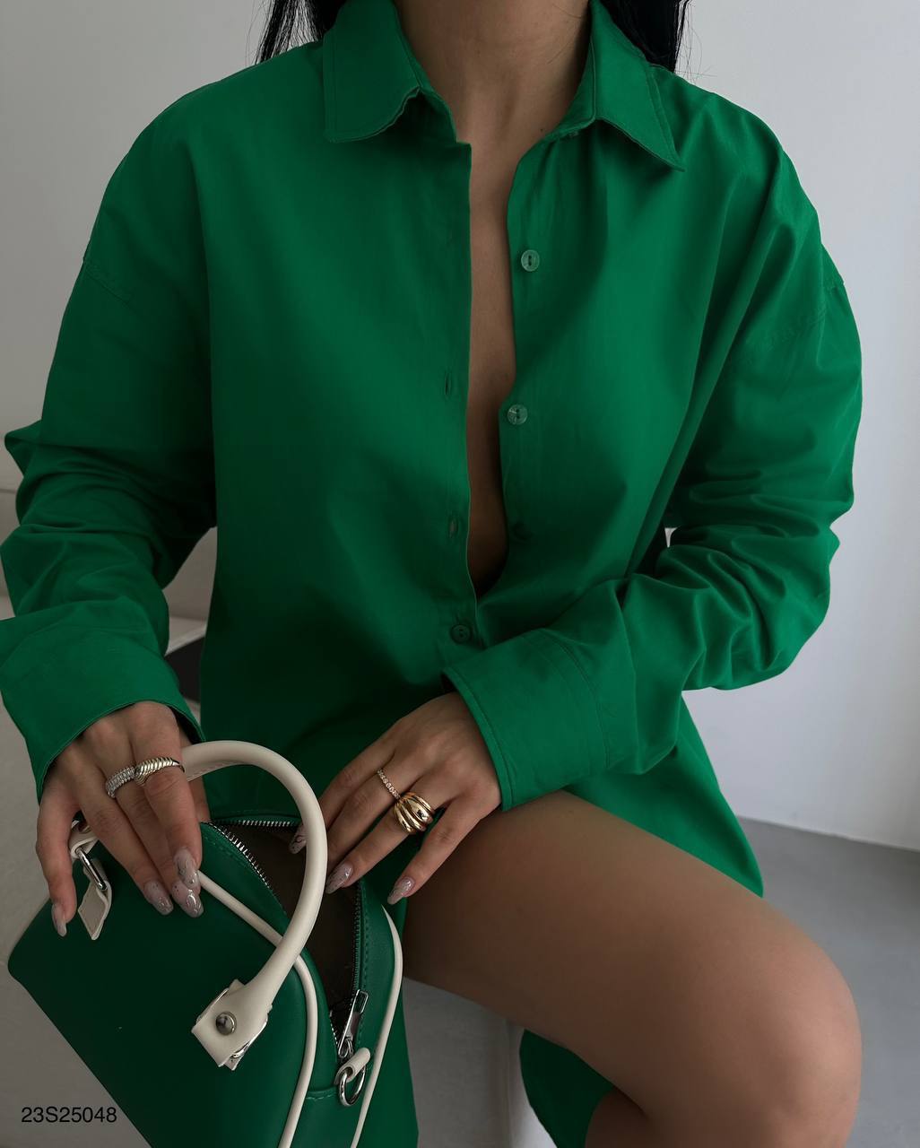2024 New Fashion Dress Woman Style  Oversized Shirt as Dress BF23S25048 Green