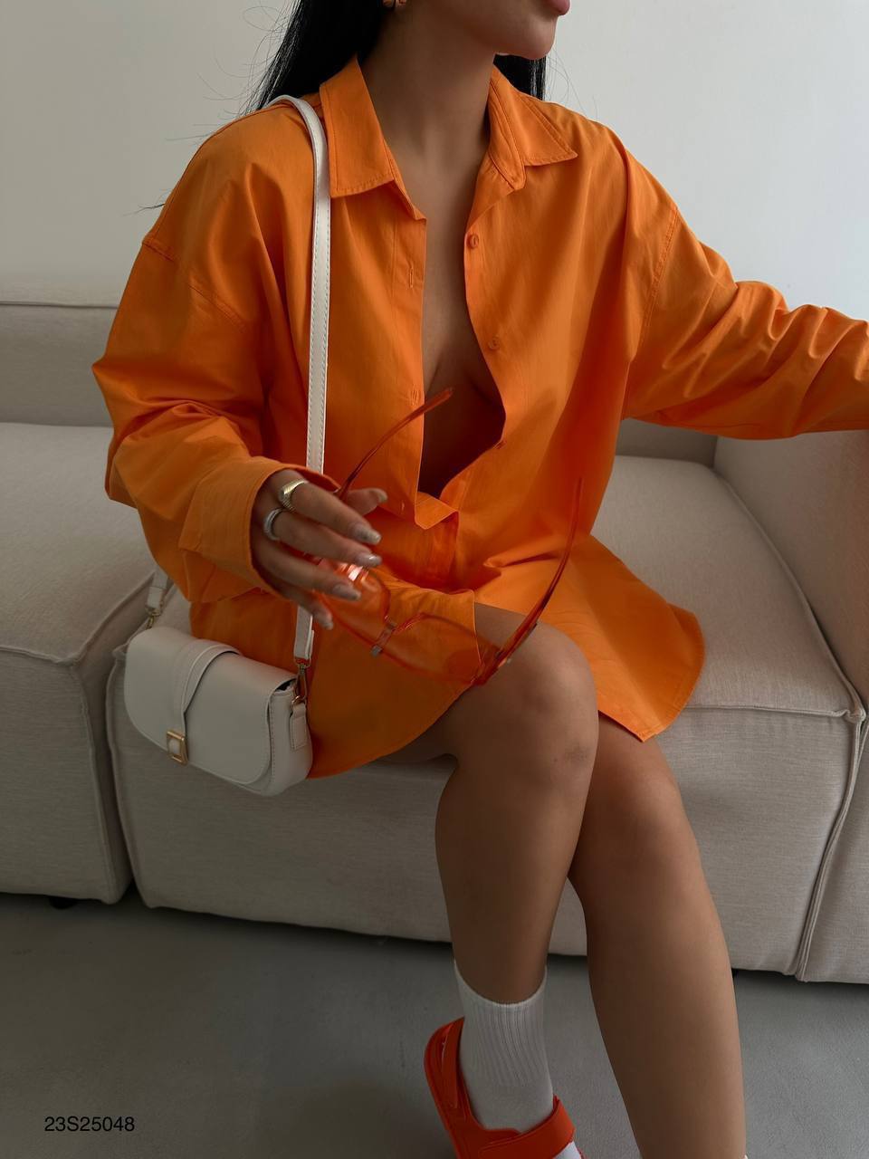 2024 New Fashion Dress Woman Style  Oversized Shirt as Dress BF23S25048 Orange