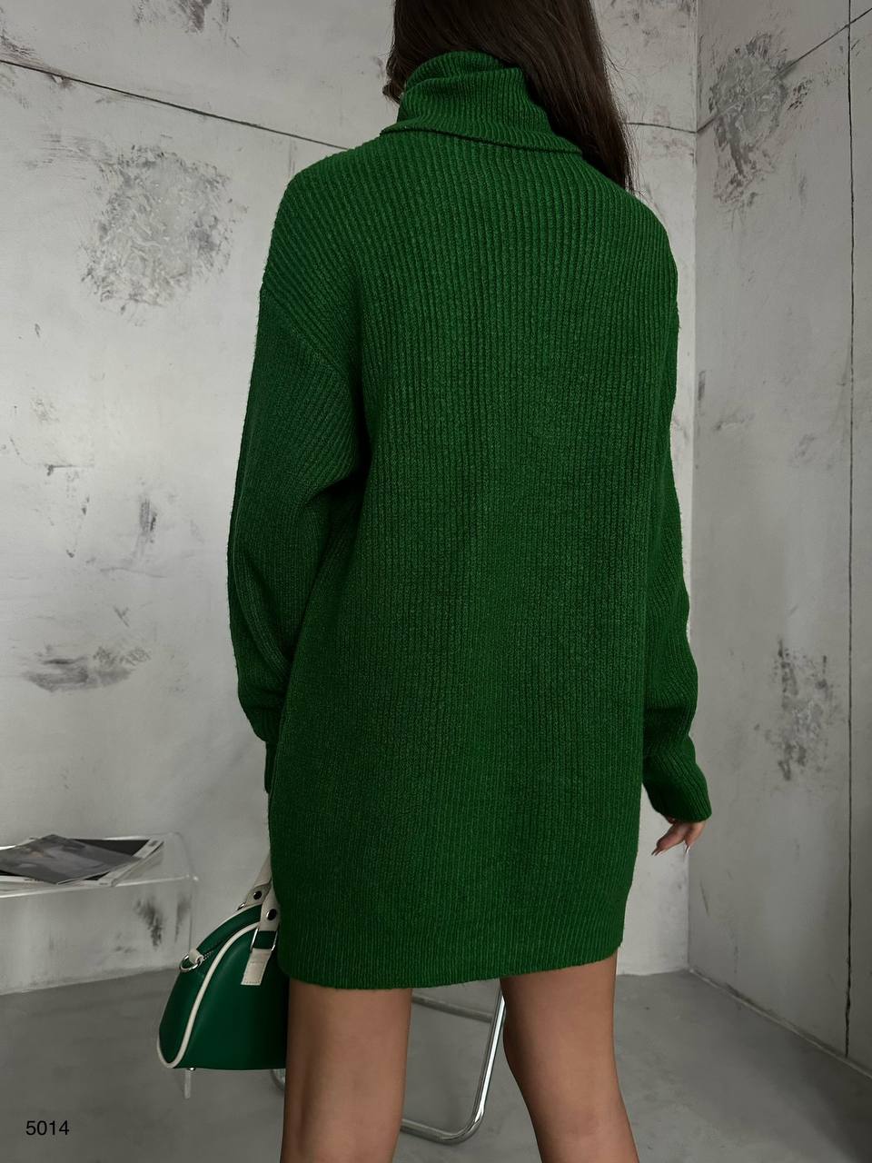 2024 New Fashion Dress Woman Style  Oversize Crewneck Knit Sweater Green