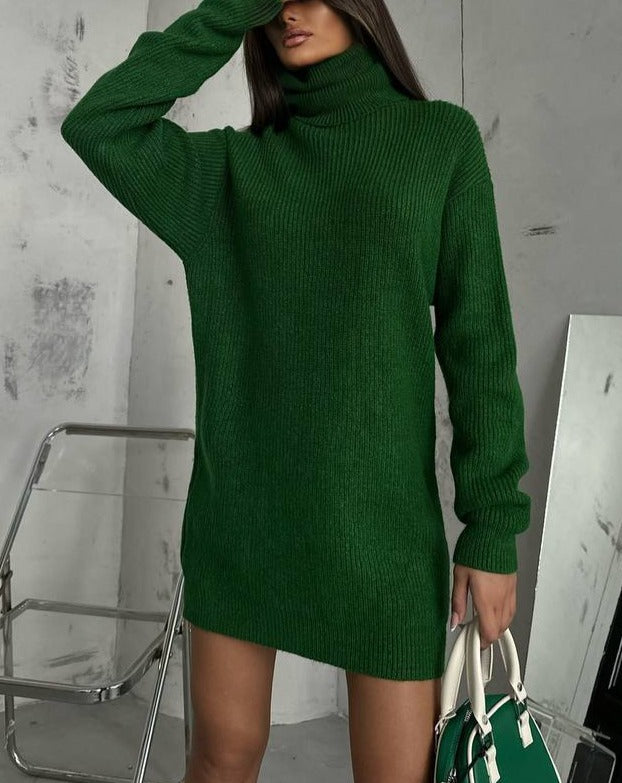 2024 New Fashion Dress Woman Style  Oversize Crewneck Knit Sweater Green