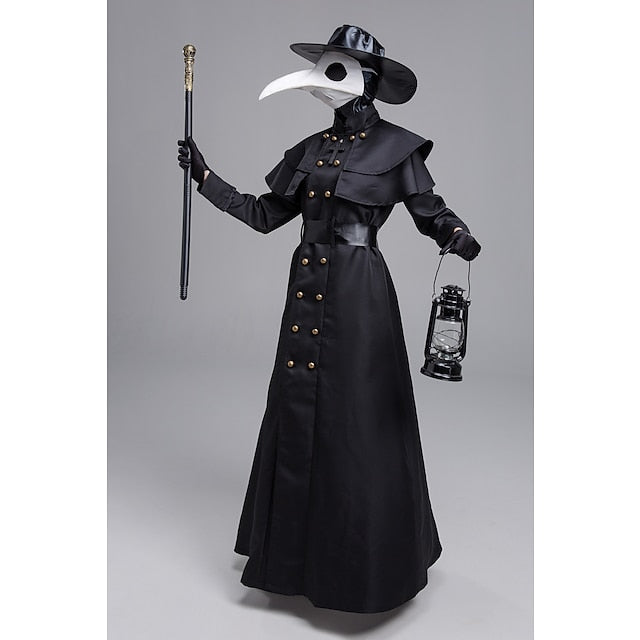 Plague Doctor Adults' Men's Medieval Festival Festival / Holiday Polyester Black Men's Women's Easy Carnival Costumes Solid Colored / Dress / Gloves / Mask / Hat / Waist Belt