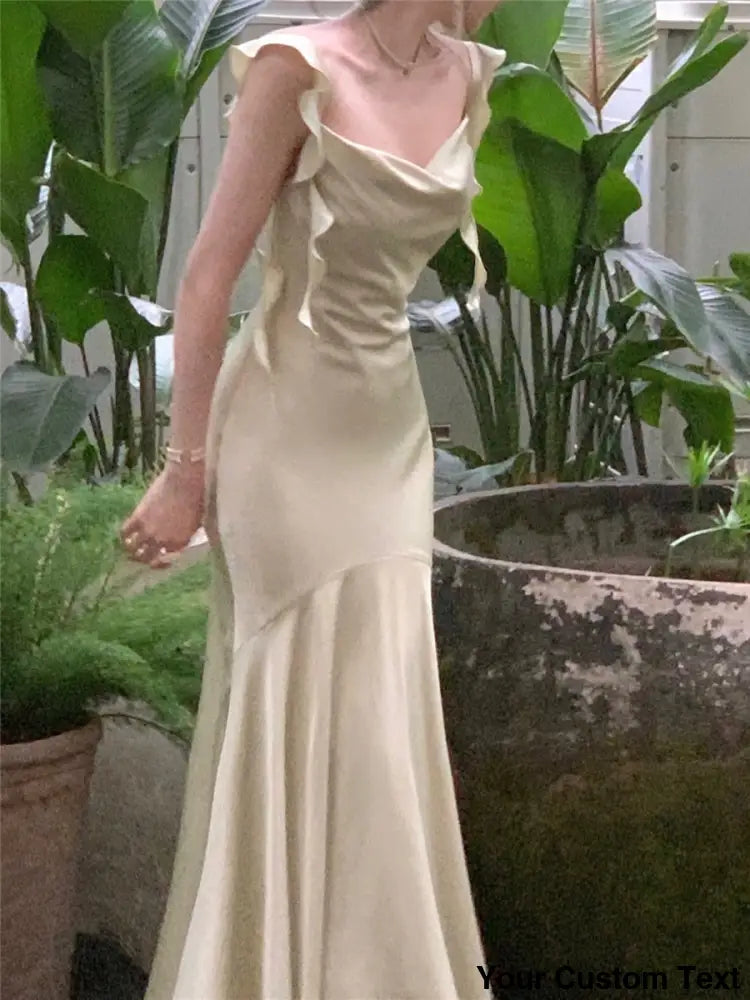 Midi Dress Women Elegant Summer New Fashion Evening Party Vintage Female Slim Clothes Ladies Vestidos Korean Satin Dresses