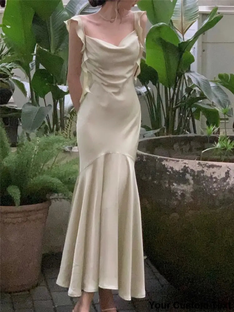 Midi Dress Women Elegant Summer New Fashion Evening Party Vintage Female Slim Clothes Ladies Vestidos Korean Satin Dresses
