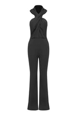 Versatile Crossover Halter High Waist Backless Hooded Bootcut Jumpsuit