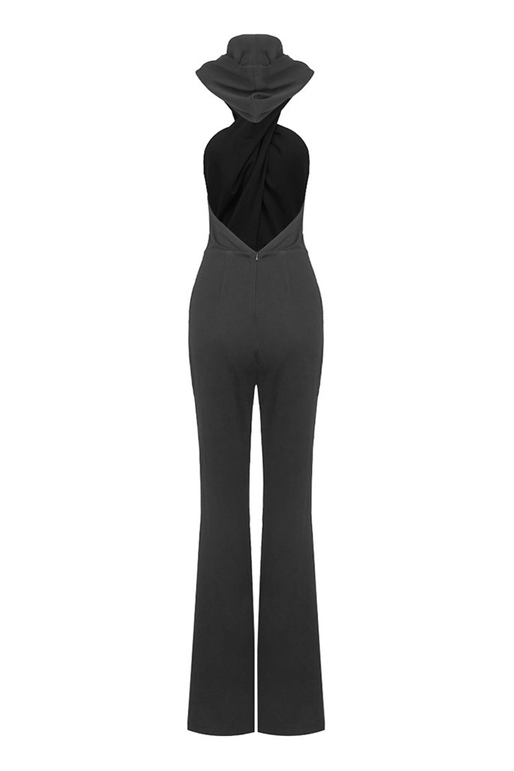 Versatile Crossover Halter High Waist Backless Hooded Bootcut Jumpsuit