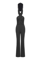 Versatile Crossover Halter High Waist Backless Hooded Bootcut Jumpsuit