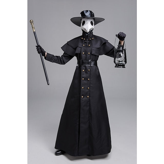 Plague Doctor Adults' Men's Medieval Festival Festival / Holiday Polyester Black Men's Women's Easy Carnival Costumes Solid Colored / Dress / Gloves / Mask / Hat / Waist Belt