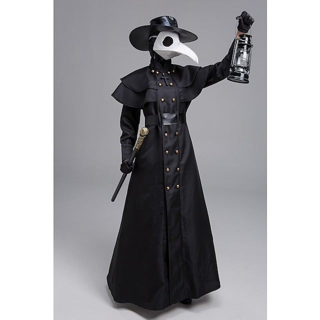 Plague Doctor Adults' Men's Medieval Festival Festival / Holiday Polyester Black Men's Women's Easy Carnival Costumes Solid Colored / Dress / Gloves / Mask / Hat / Waist Belt