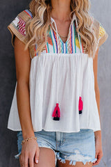 Preorder-Keep Dreamin' Tassel Boho Embroidered Top - 2 Colors