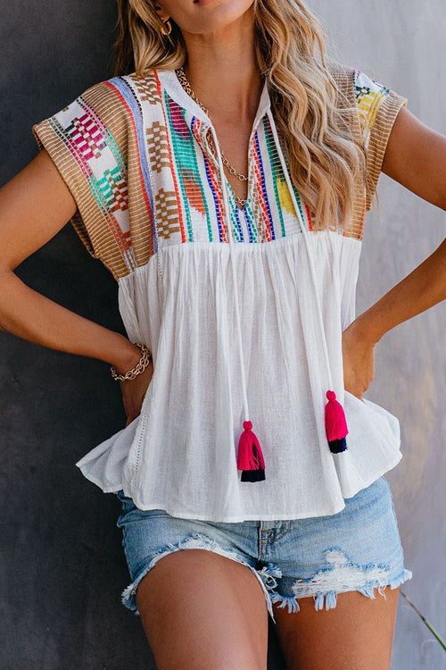 Preorder-Keep Dreamin' Tassel Boho Embroidered Top - 2 Colors