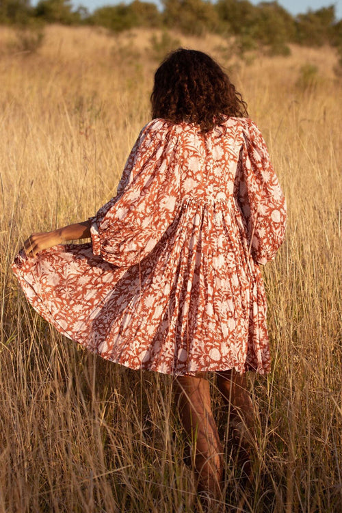 Take Your Joy Printed Babydoll Mini Dress - Yellow