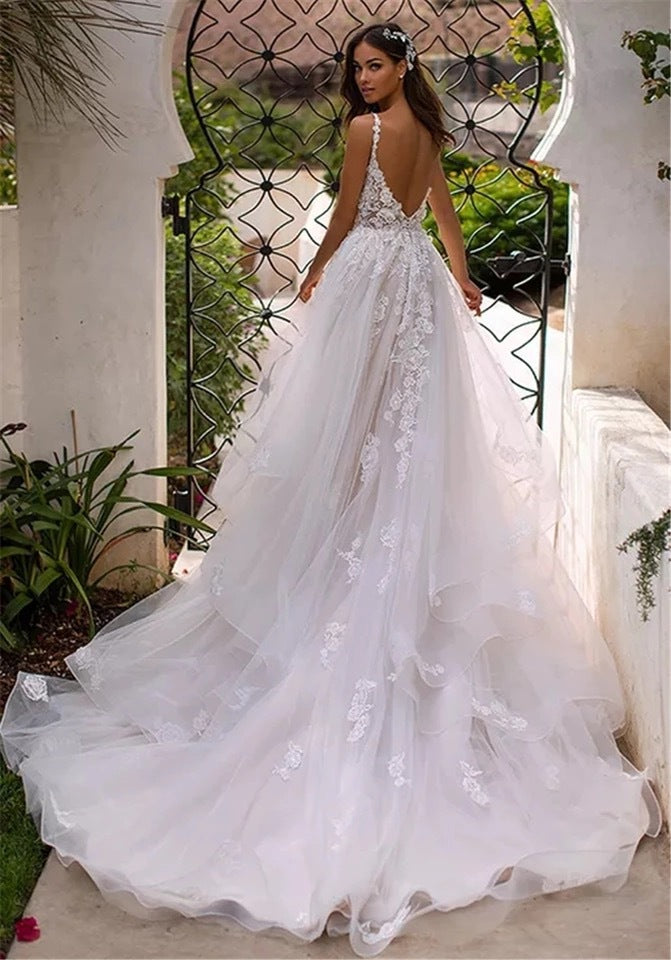 Backless Deep V Wedding Dress